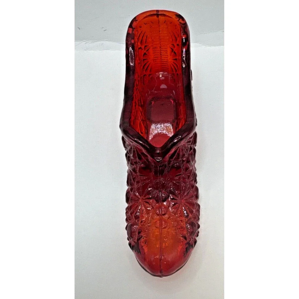 VTG USA Fenton Colonial Green Hobnail Slipper Shoe Ruby Red Daisy and Button